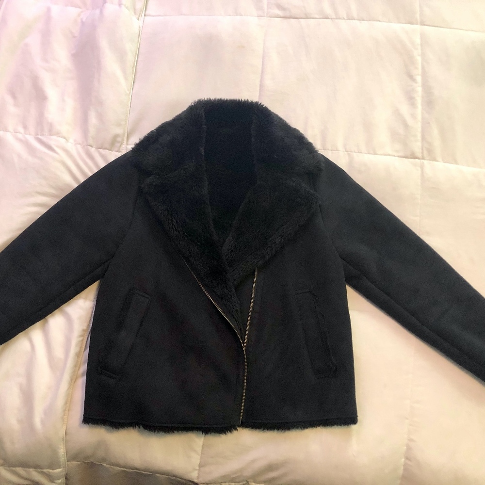 Suede moto jacket with faux fur lining - Uniqlo S